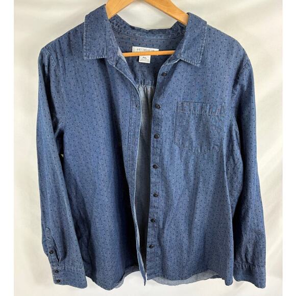 Liz Claiborne Tops - Liz Claiborne Polka Dot Denim Button Down Shirt Size PXL